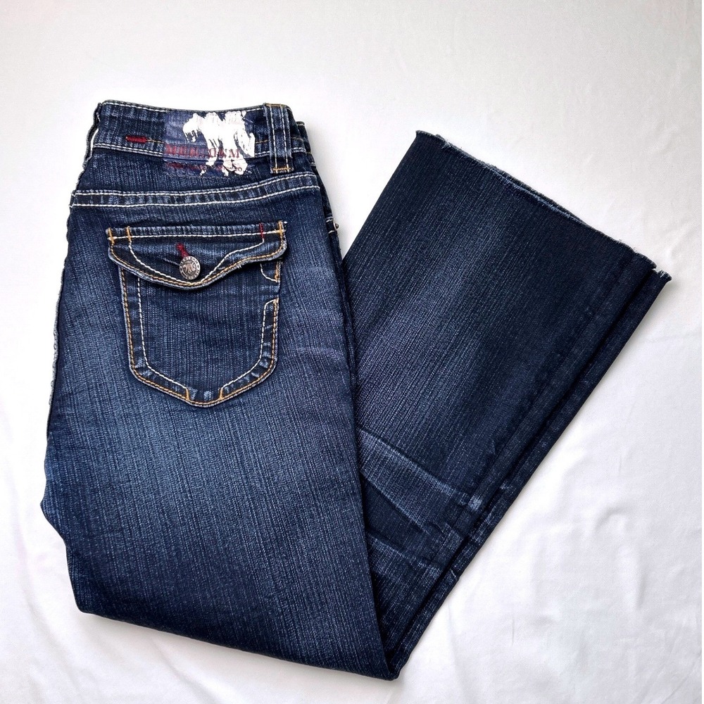 MEK DNM Womens Bootcut Jeans Dark Wash Size 31/12 Raw Hem Perfect Curve Western